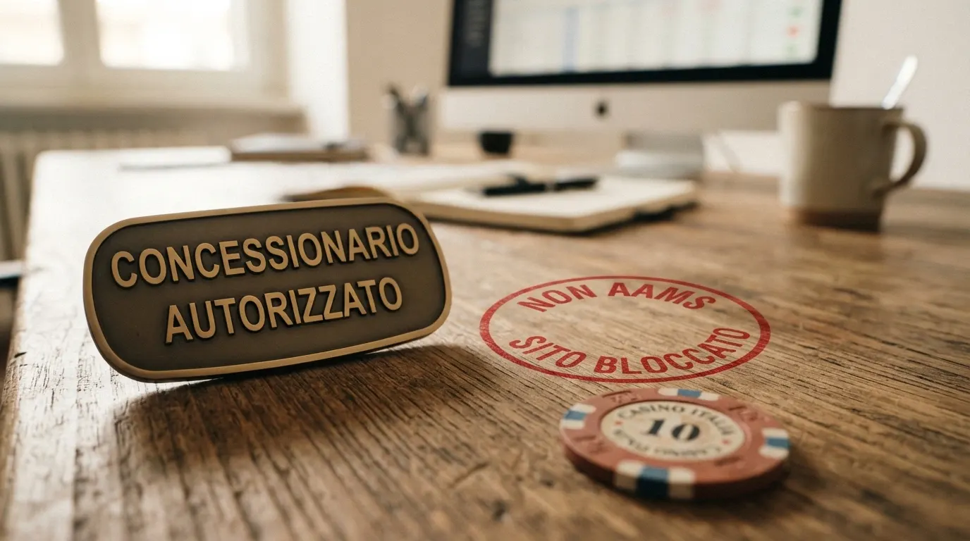 Logo ufficiale dell'Agenzia delle Dogane e dei Monopoli accanto a un badge «Concessionario autorizzato» e alla dicitura «Non AAMS — Sito bloccato»
