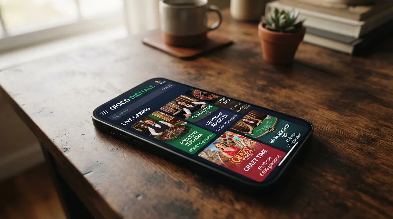 Schermata dell'app di Gioco Digitale su smartphone con la selezione dei giochi live accessibili in mobilità