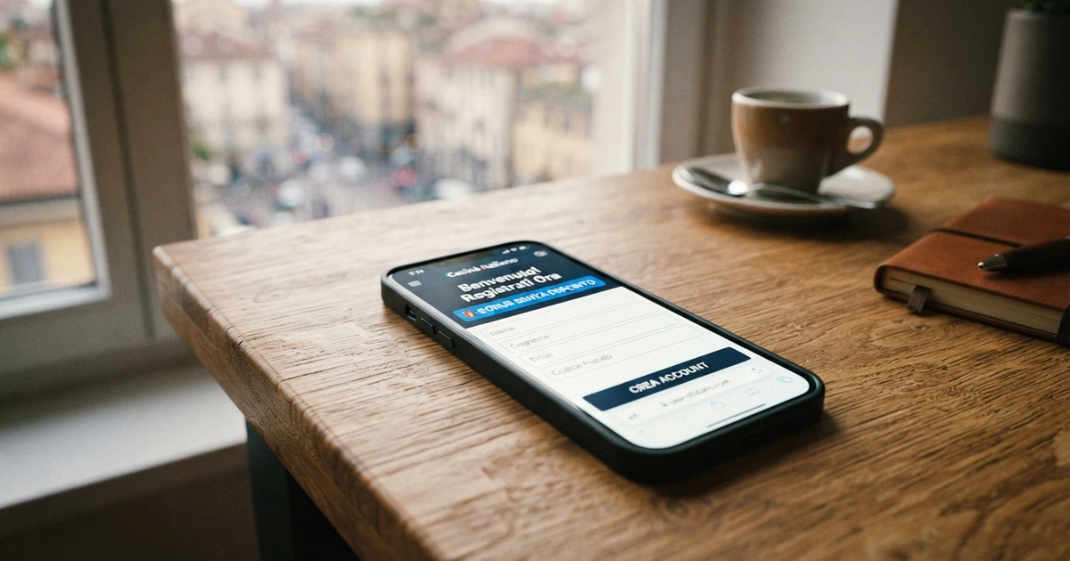 Un telefono che mostra la schermata di registrazione di un casinò online con un riquadro che evidenzia la dicitura «bonus senza deposito»