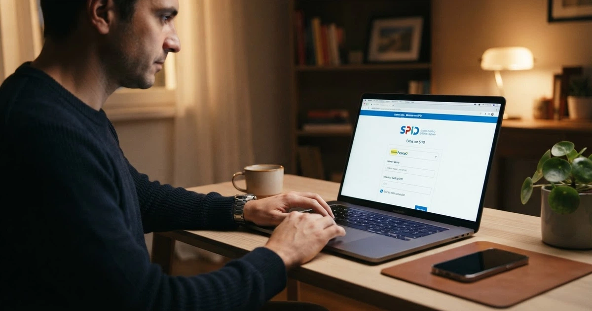 Un giocatore sullo schermo di un computer completa la registrazione a un casinò online italiano, con il logo SPID e l'interfaccia di autenticazione in primo piano
