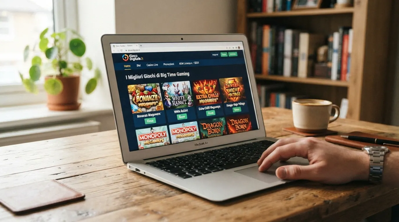 Logo o interfaccia di un casinò online ADM italiano con il catalogo slot BTG visibile nella lobby giochi
