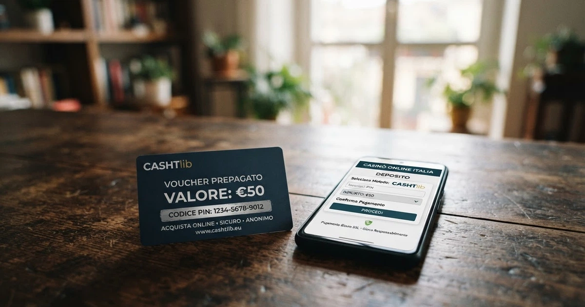 Una carta Postepay appoggiata accanto a uno smartphone che mostra la schermata di deposito di un casinò online