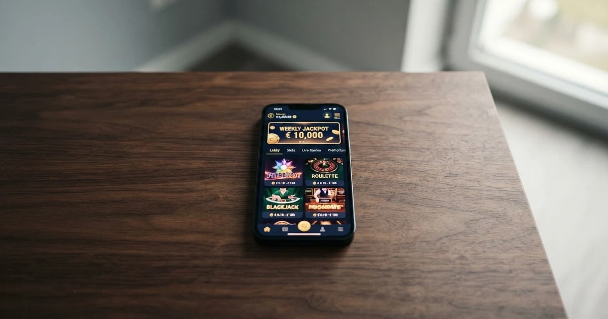 Un giocatore consulta la pagina di deposito di un casinò online su smartphone; sullo schermo compaiono le opzioni di versamento a partire da 10 euro