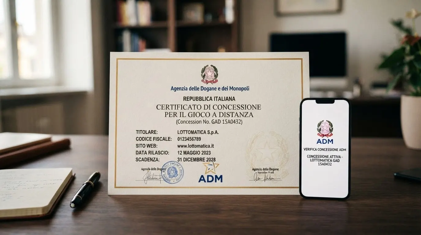 Il logo ufficiale dell'Agenzia delle Dogane e dei Monopoli accanto alla dicitura concessione gioco a distanza