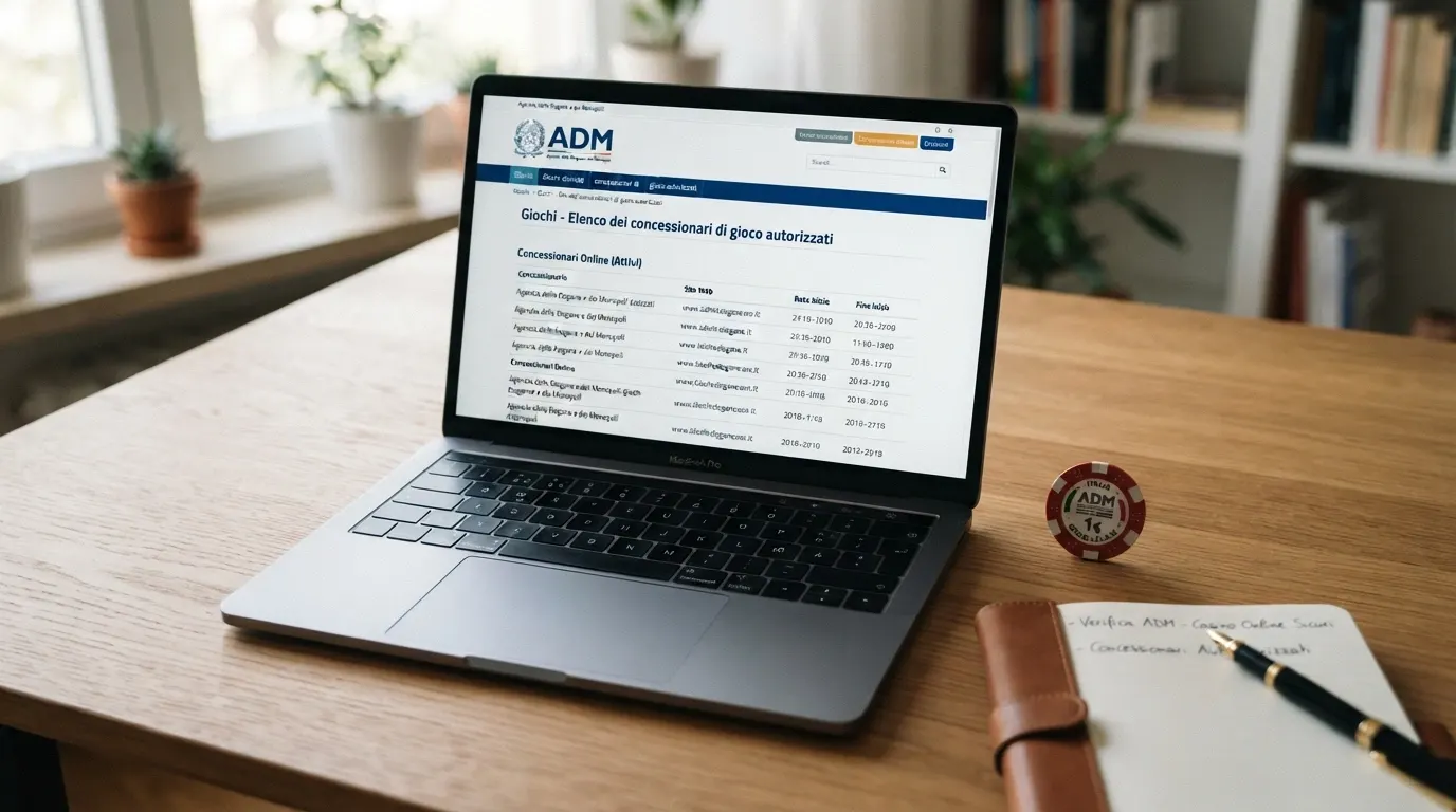 Il logo ufficiale ADM accanto al numero di concessione di un casinò italiano autorizzato