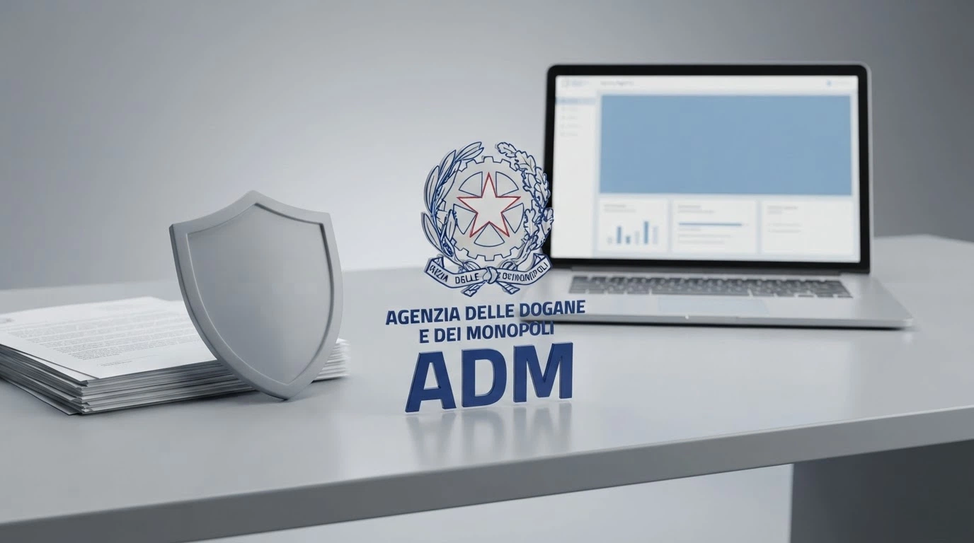 Il logo ufficiale dell'Agenzia delle Dogane e dei Monopoli su sfondo blu istituzionale, con la dicitura «Concessionario Autorizzato»