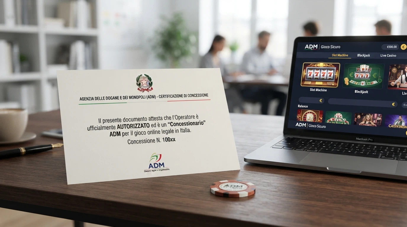 Logo dell'Agenzia delle Dogane e dei Monopoli accanto alla dicitura «Concessionario ADM» su sfondo istituzionale