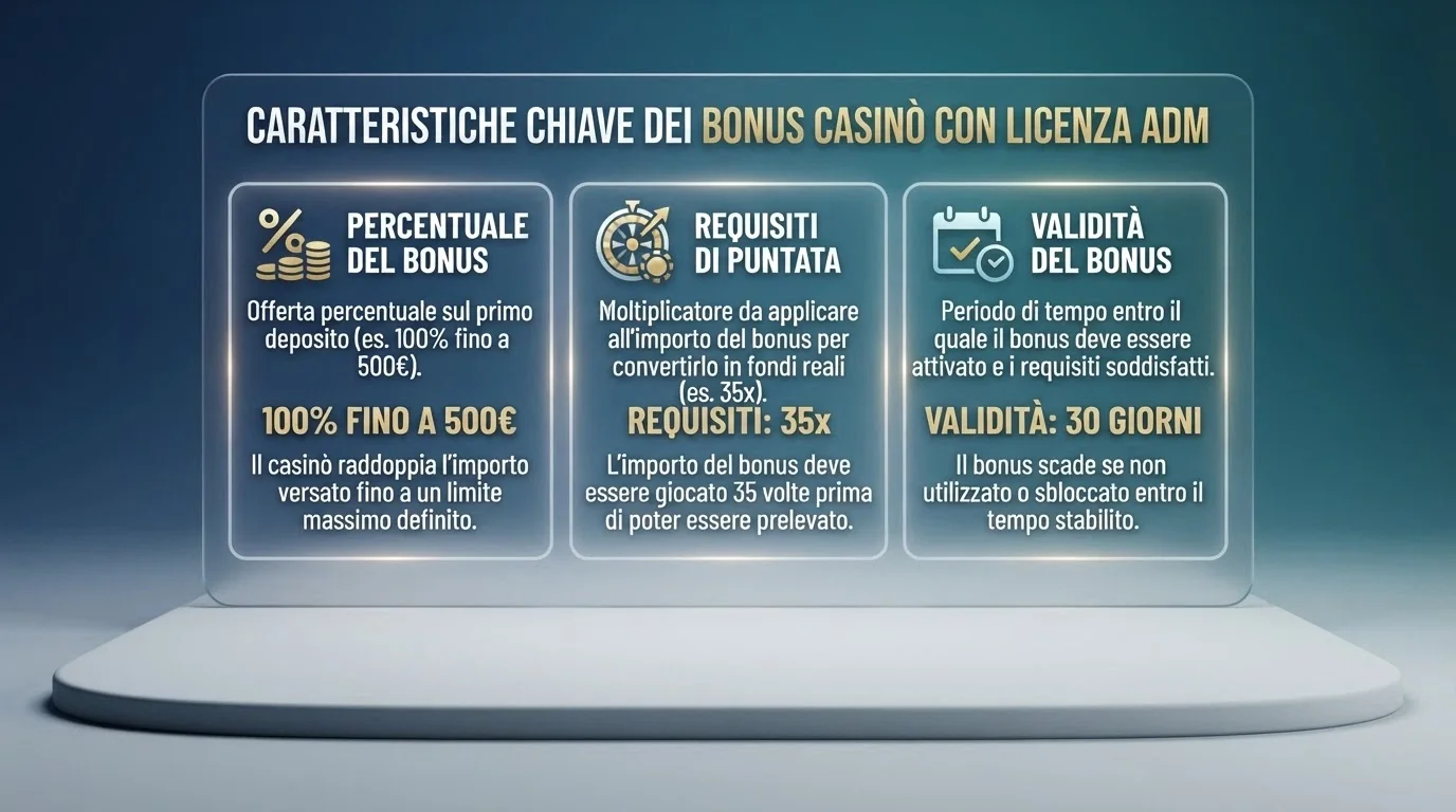 Una tabella comparativa stilizzata con i nomi degli operatori, la percentuale del bonus e il wagering