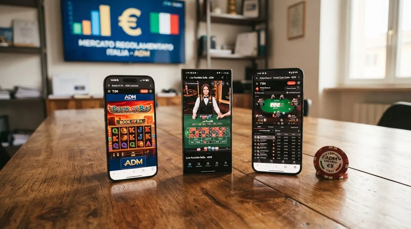 Una tabella comparativa stilizzata con le colonne operatore, concessione GAD, parco giochi e bonus di benvenuto, affiancata dal logo ADM
