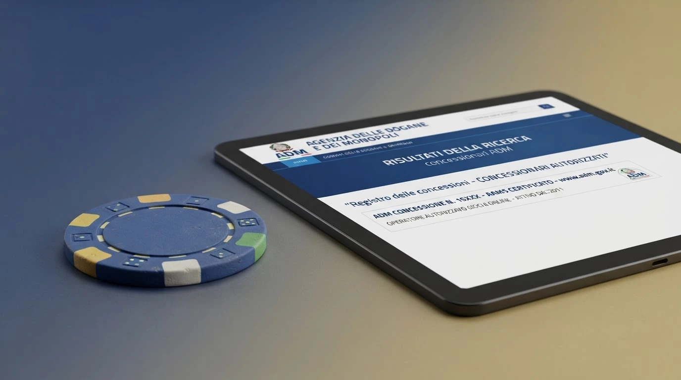 Il logo ufficiale dell'Agenzia delle Dogane e dei Monopoli accanto alla dicitura «concessionario autorizzato» su un casinò online.