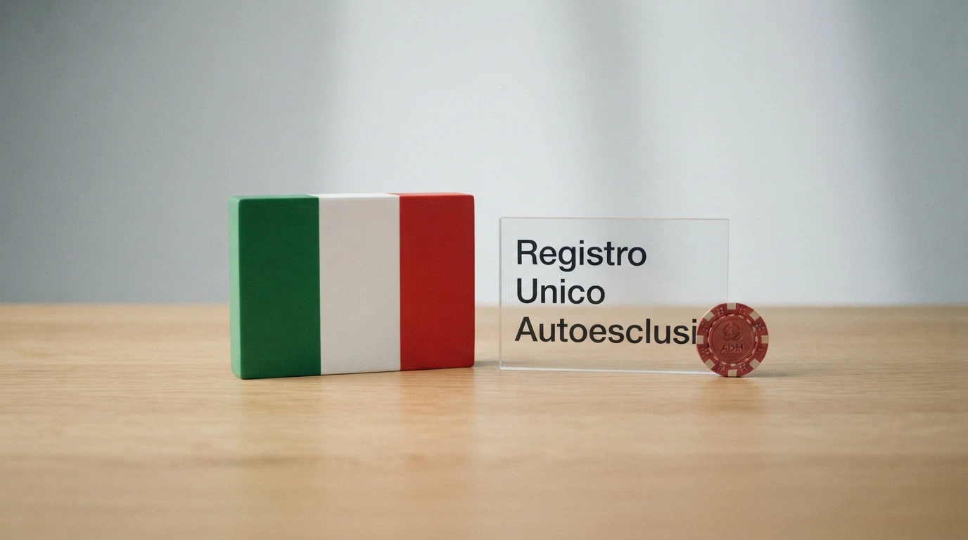 Il logo ADM accanto al simbolo del Registro Unico degli Autoesclusi e al numero verde TVNGA su uno sfondo che evoca un'aula di tribunale