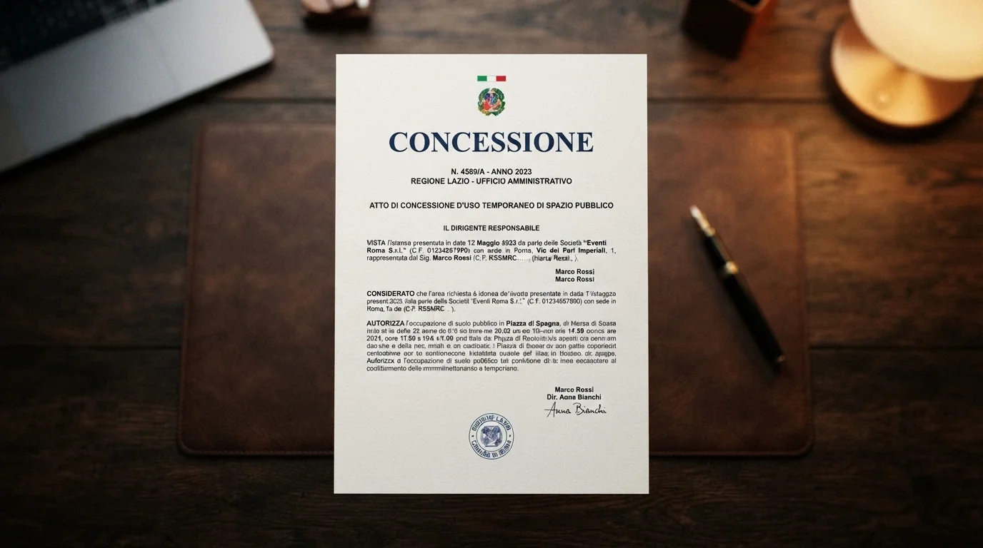 Il logo dell'Agenzia delle Dogane e dei Monopoli accanto alla bandiera italiana, con la scritta «concessione» in evidenza e lo sfondo di un documento ufficiale