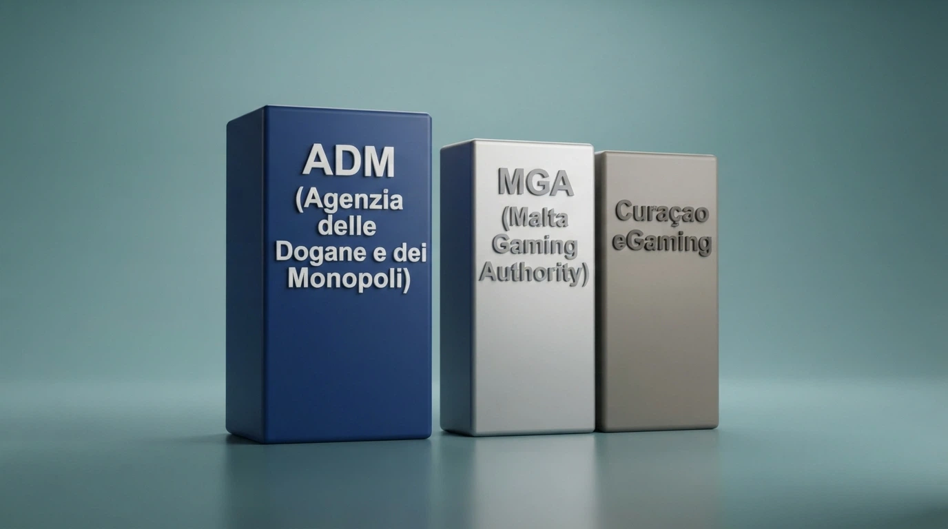Loghi delle autorità ADM, MGA e Curaçao eGaming su tre colonne