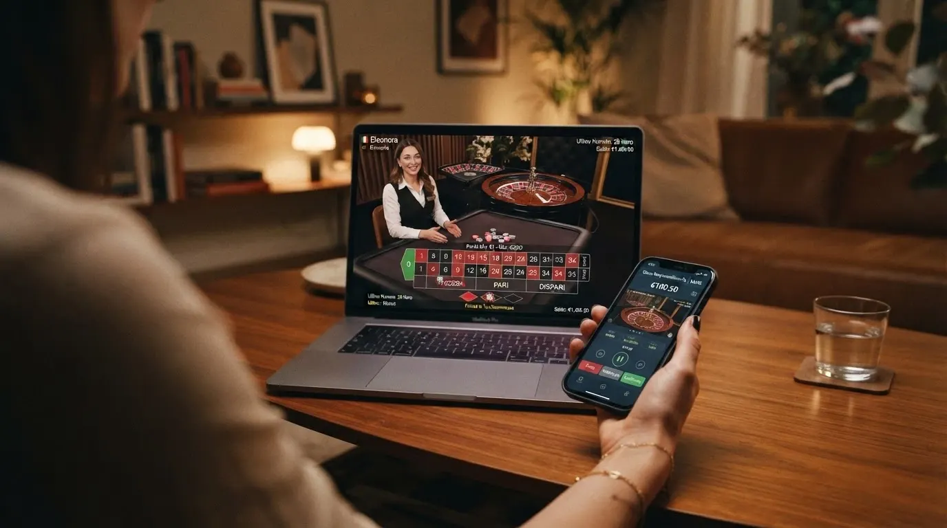 L'interfaccia di un tavolo live di roulette con croupier dal vivo in un casinò online italiano