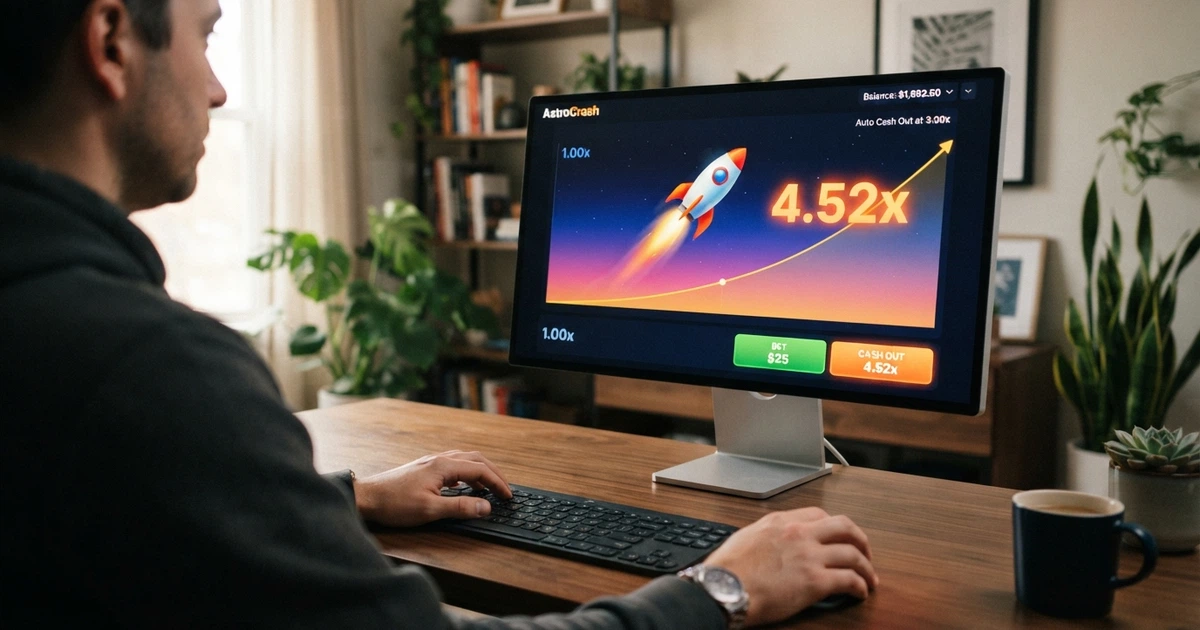 Interfaccia di un crash game in azione su schermo desktop, con il moltiplicatore in crescita e i pulsanti di cash-out e puntata visibili