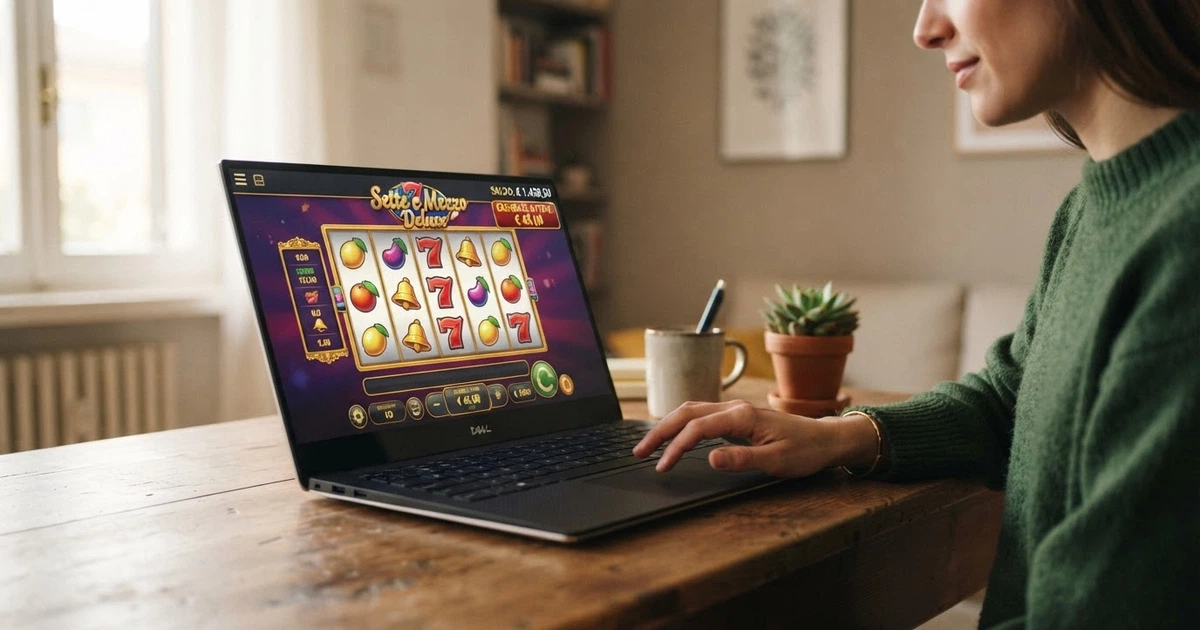 Un giocatore consulta la sezione cashback di un casinò online su un laptop, con una grafica che mostra una percentuale di rimborso in evidenza