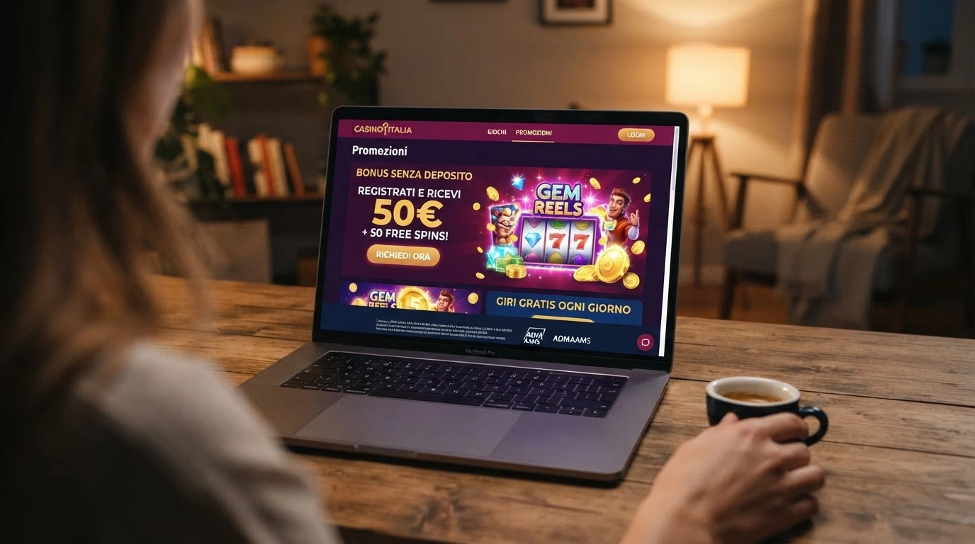 Una schermata di casinò online con la sezione promozioni in evidenza, dove compaiono Free Spins e Fun Bonus accanto alla lista dei giochi di slot disponibili