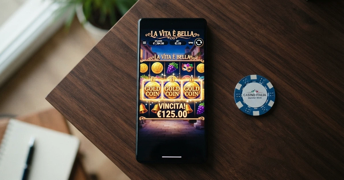Una schermata di una slot online con i rulli in primo piano, l'interfaccia di gioco e il pannello della puntata visibili