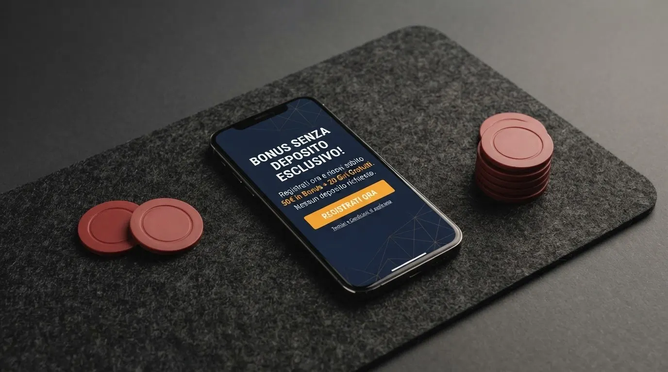 Schermata di registrazione con pannello promozionale che mostra un bonus senza deposito e i relativi termini