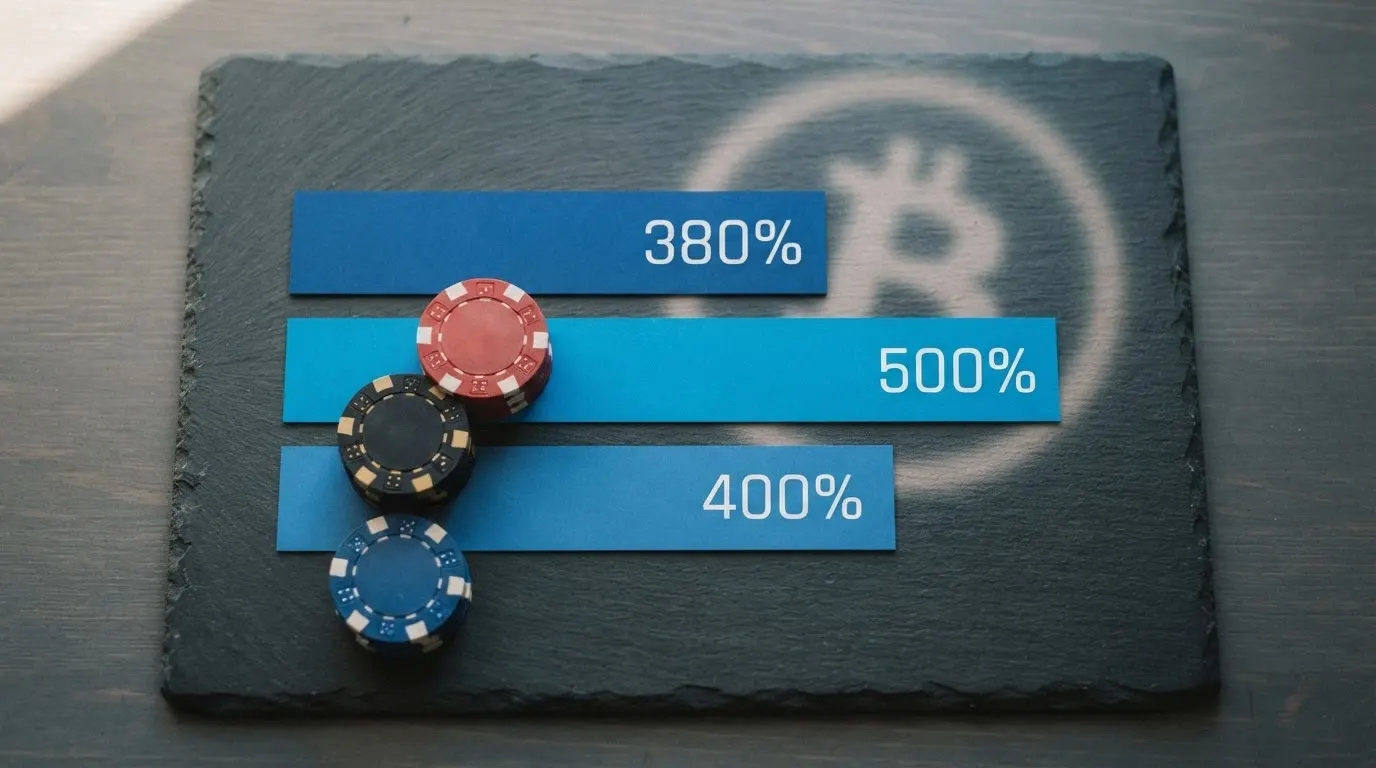 Una dashboard grafica che mostra barre comparative di bonus percentuali, wagering e free spin per ogni operatore recensito, con il simbolo di Ethereum in evidenza