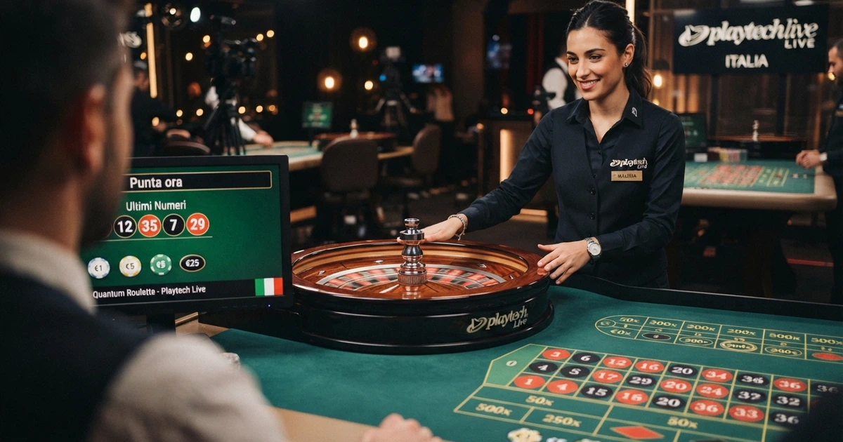 Streaming di un tavolo live Playtech con dealer in HD, interfaccia di puntata visibile sullo schermo
