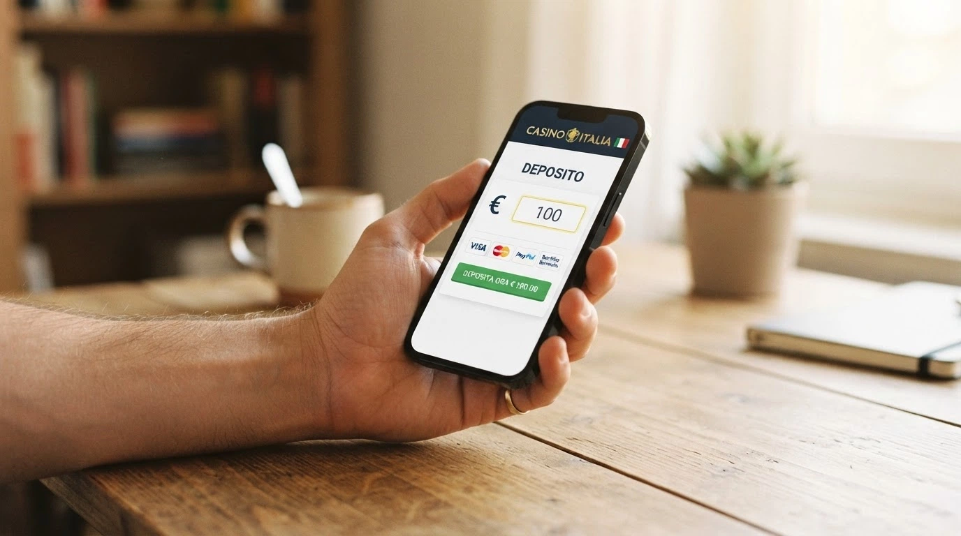 La schermata della pagina di cassa di un casinò online con il campo dell'importo e l'opzione carta di debito selezionata