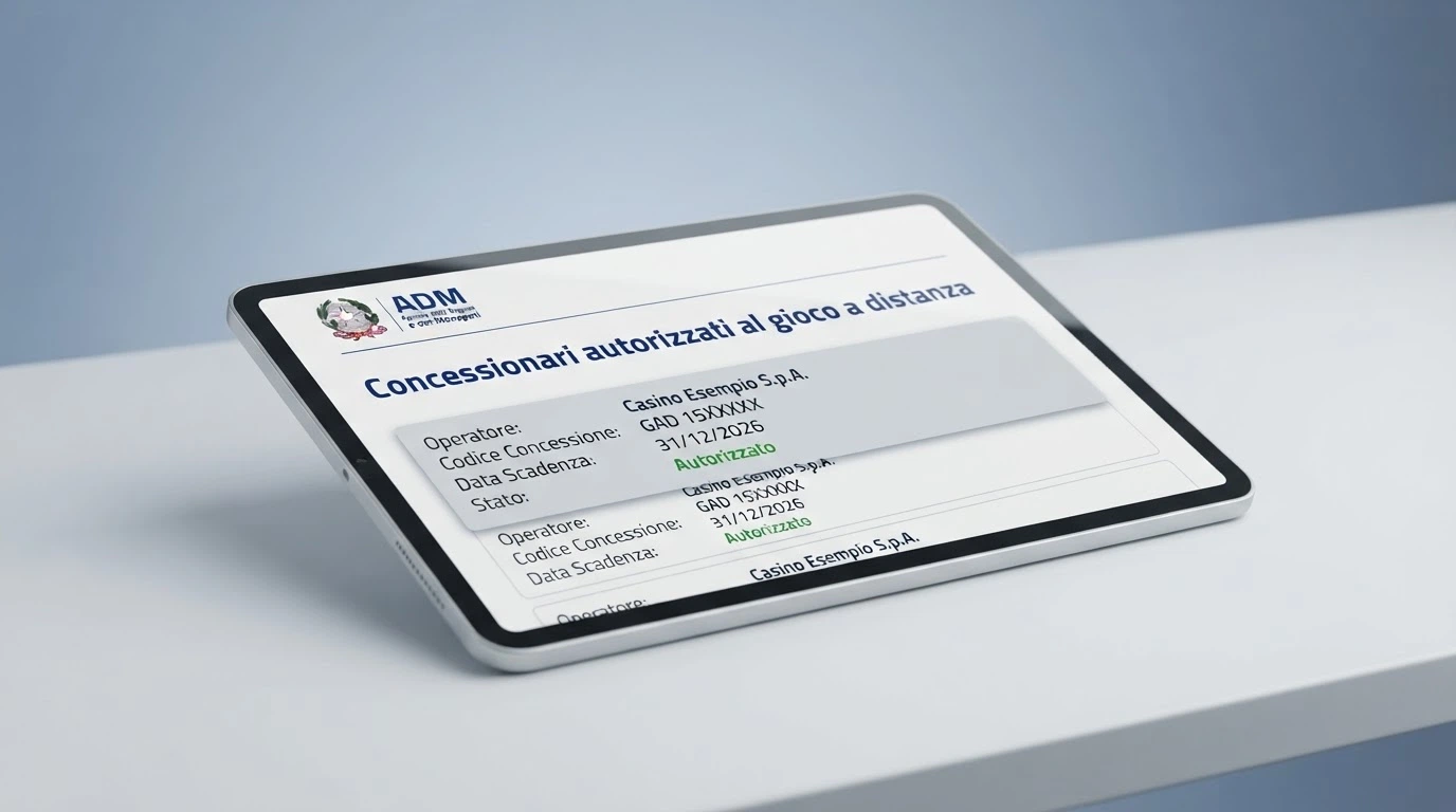 La pagina ufficiale del registro dei concessionari autorizzati al gioco a distanza sul sito dell'Agenzia delle Dogane e dei Monopoli, con l'elenco degli operatori e i numeri di concessione