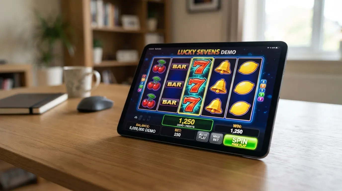Schermata di una slot machine online in modalità demo con crediti virtuali