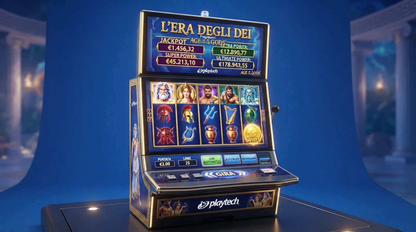 Lobby delle slot Playtech con i titoli Age of the Gods, Buffalo Blitz ed Epic Ape in evidenza