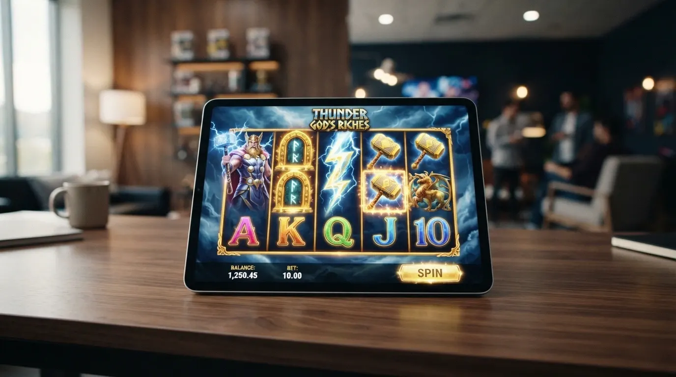 La schermata di una slot Pragmatic Play con Zeus e cancelli dorati, rulli in movimento e il moltiplicatore in evidenza sul lato dello schermo