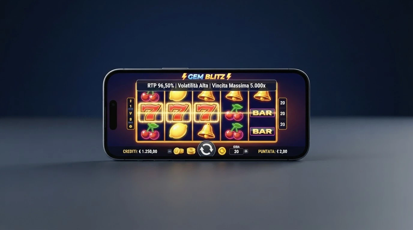 Griglia di una slot online con i simboli allineati, l'indicatore del saldo e la tabella dei pagamenti in sovrimpressione