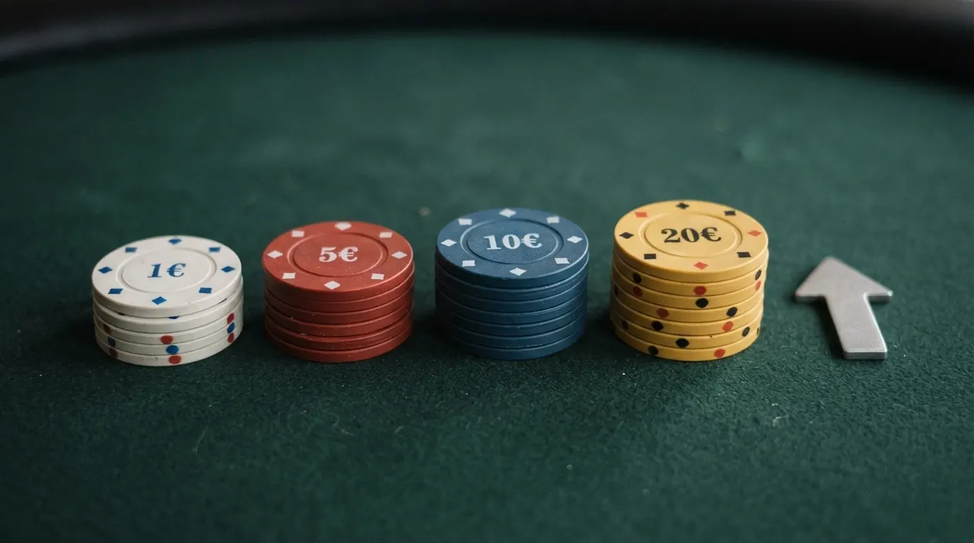 Quattro pile di monete da 1, 5, 10 e 20 euro affiancate, con un cursore che sale dalla pila più bassa alla più alta